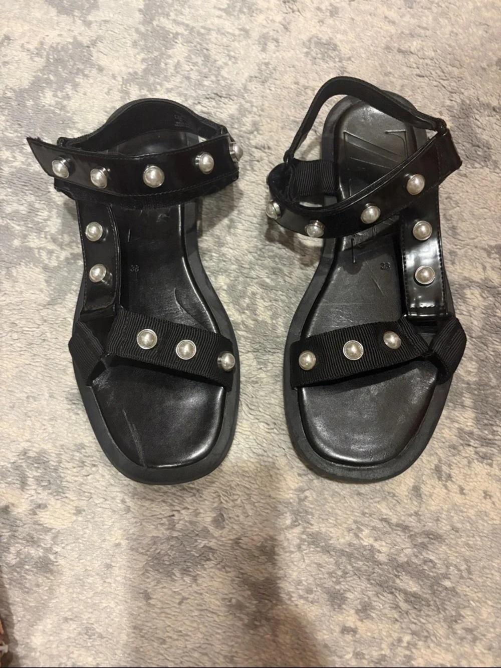 Zara Black Gladiator Sandals with Pearl Studs - Picture 1 of 1